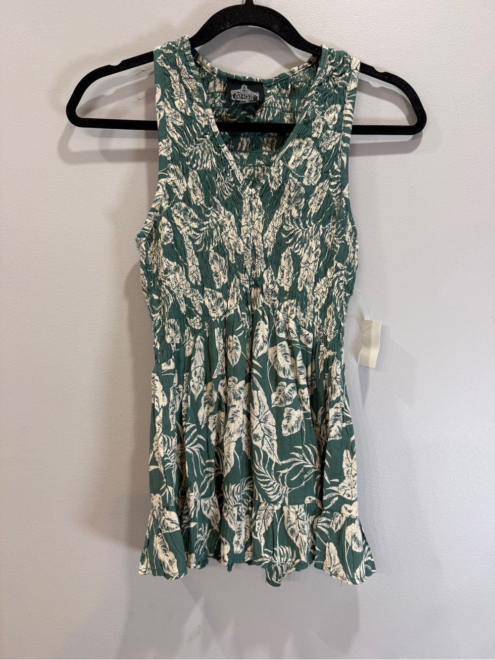Angie Green and Cream Floral Smocked Tank Top
